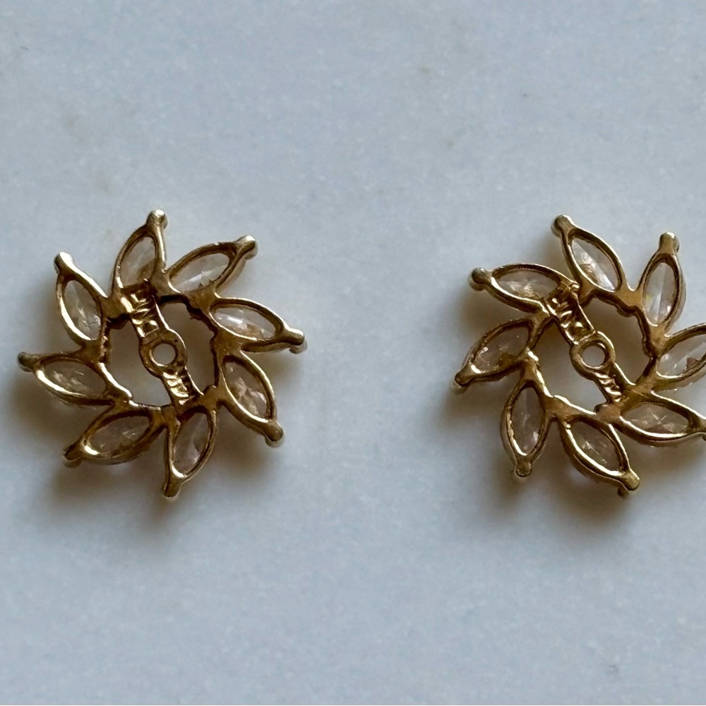 Vintage 14K Gold CZ Earring Jackets Marquise Halo Diamond Stud Enhancer - Picture 3 of 6